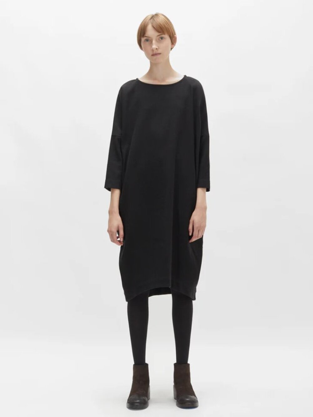 Black Crane Bud Cocoon Midi Dress, Black, Size L